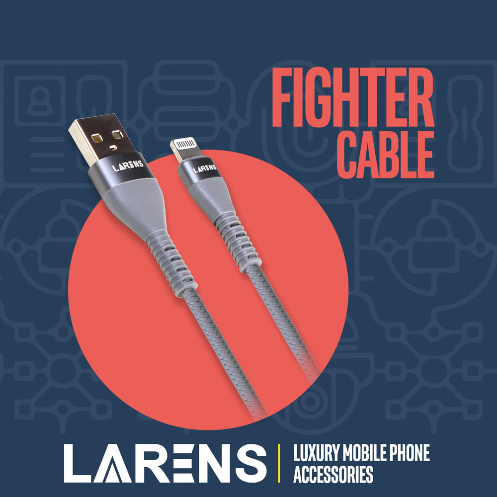 کابل برند Larens سری Fighter مدل Lightning طول 1.2 متر - 15 ماه گارانتی شرکت همراه تضمین